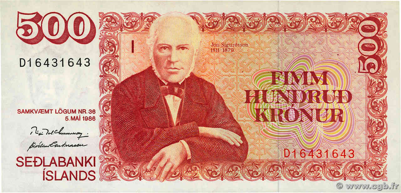 500 Kronur ICELAND  1986 P.55a XF