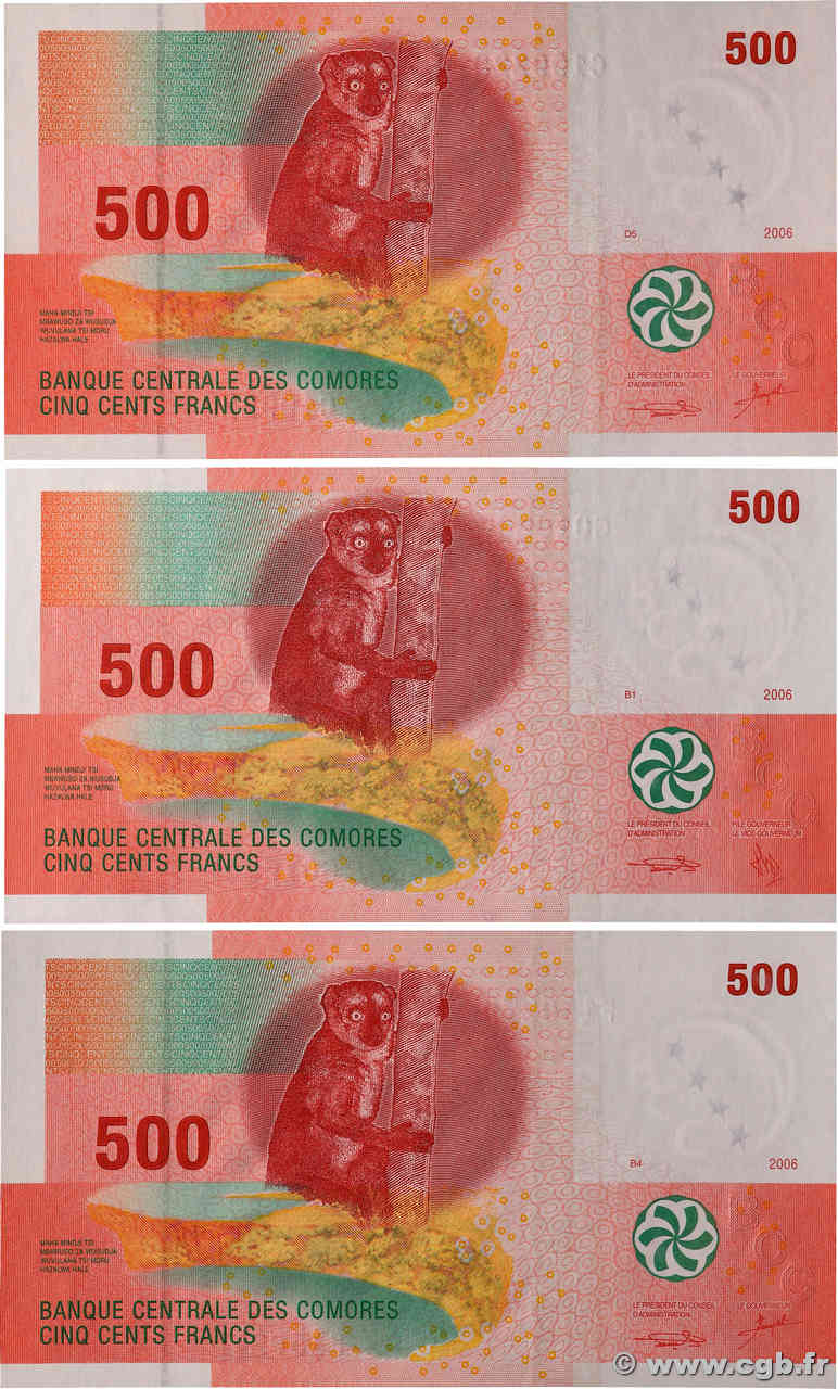 500 Francs Lot COMORES  2006 P.15a NEUF
