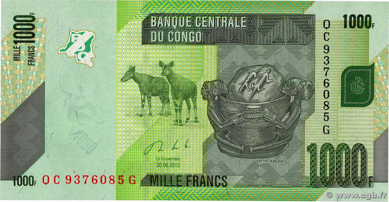 1000 Francs CONGO, DEMOCRATIC REPUBLIC  2013 P.101b UNC