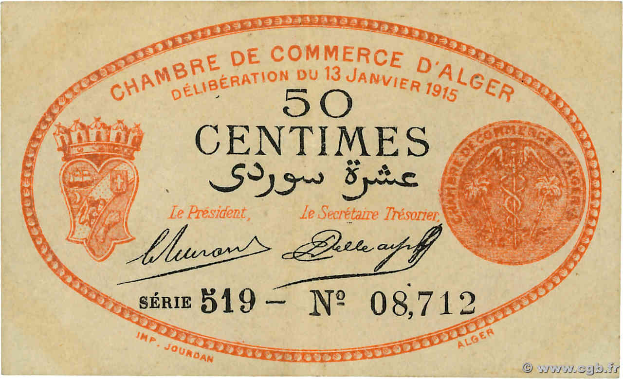 50 Centimes ALGÉRIE Alger 1915 JP.137.05 SUP