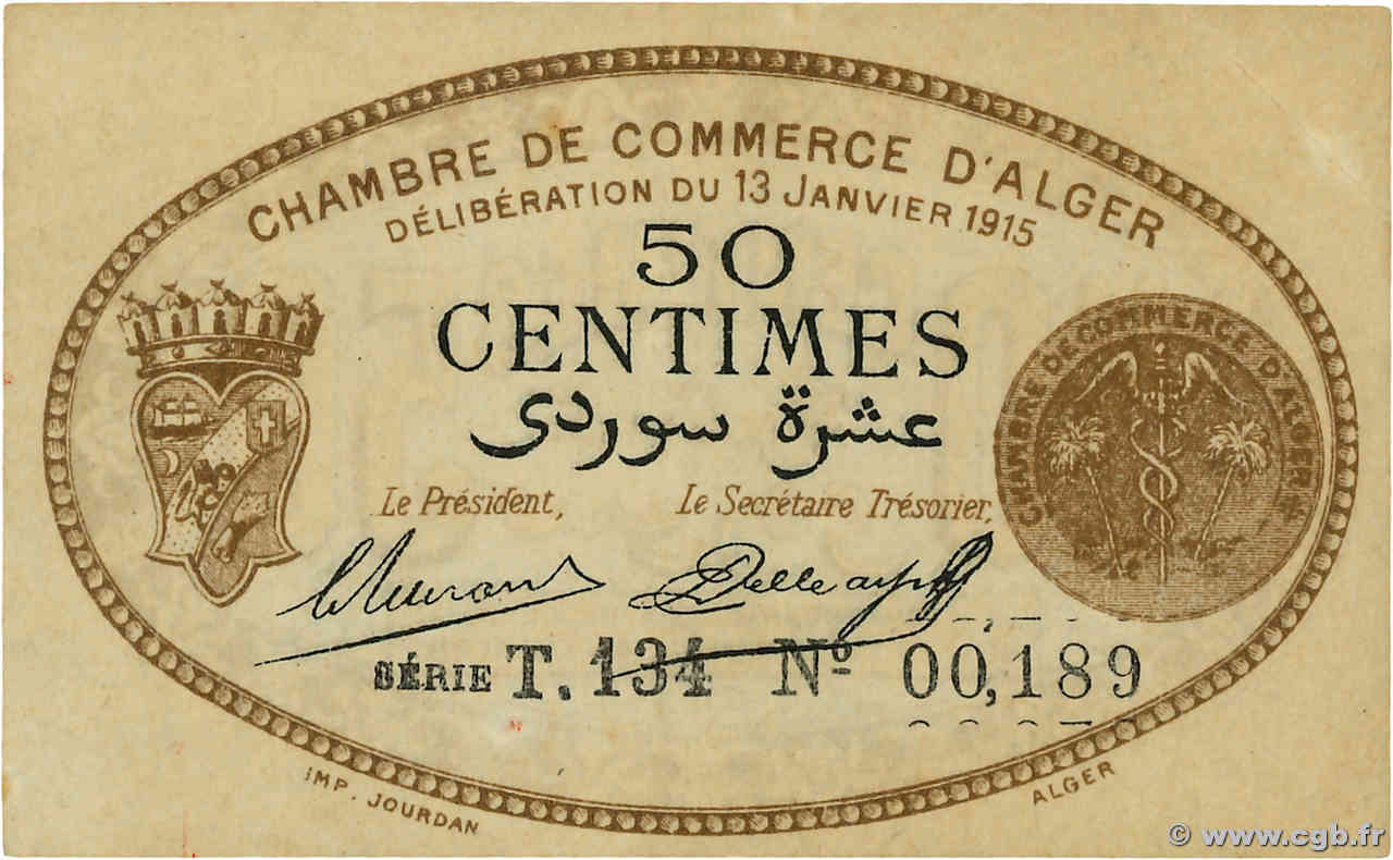 50 Centimes ALGÉRIE Alger 1915 JP.137.09 SUP