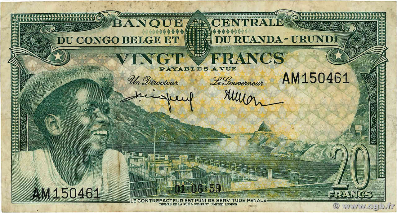 20 Francs BELGIAN CONGO  1959 P.31 F