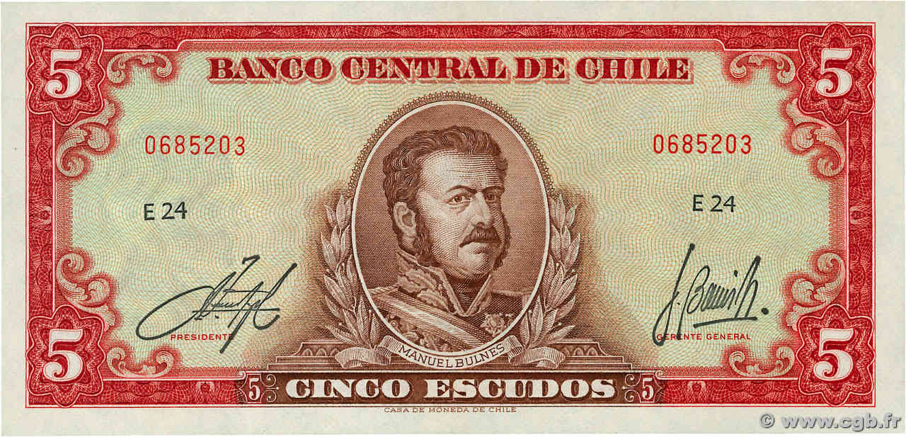 5 Escudos CHILE  1964 P.138 UNC-