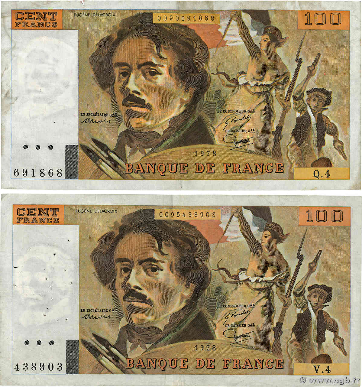 100 Francs DELACROIX modifié Lot FRANCIA  1978 F.69.01c BC+