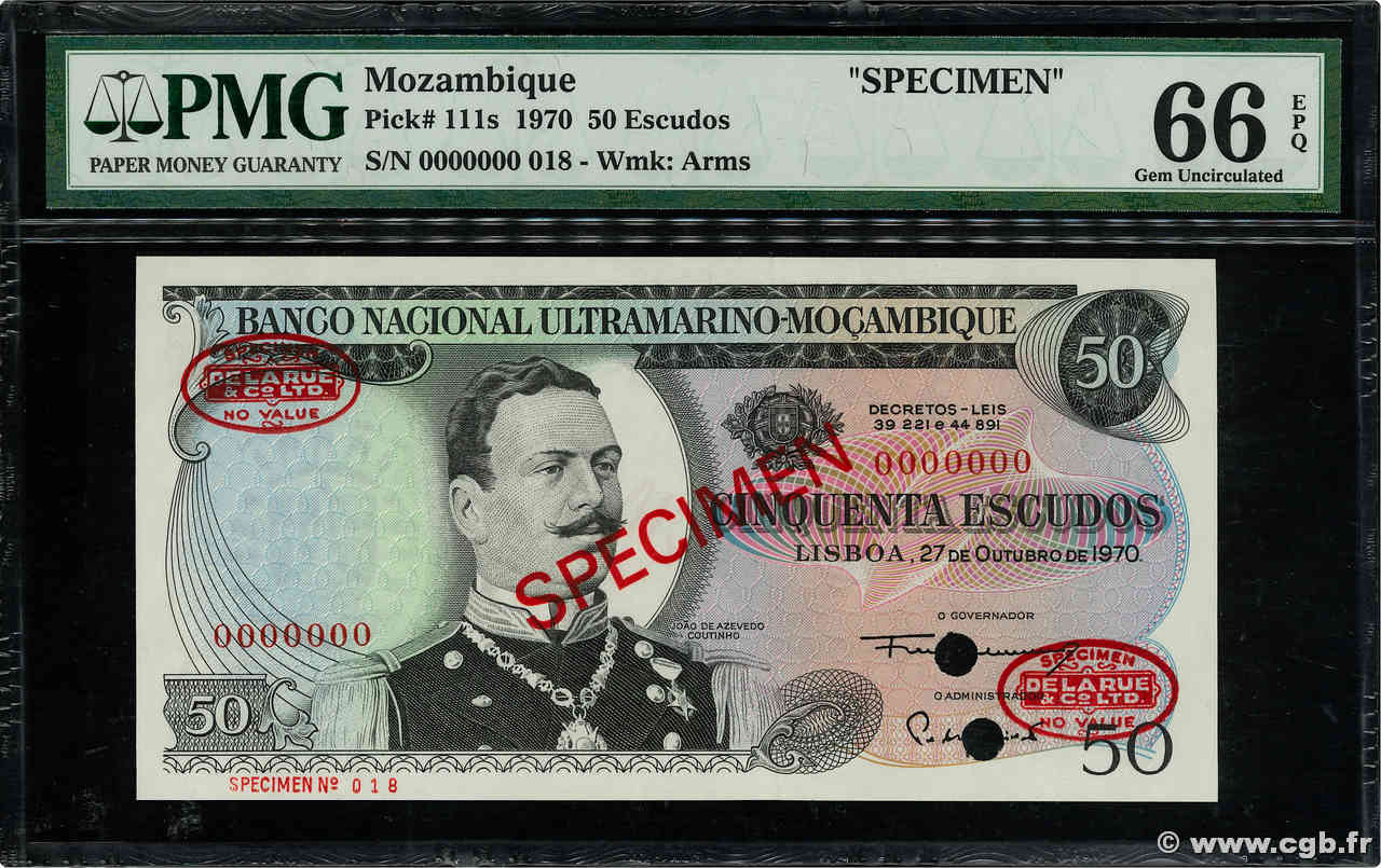 50 Escudos Spécimen MOZAMBIQUE  1970 P.111s FDC