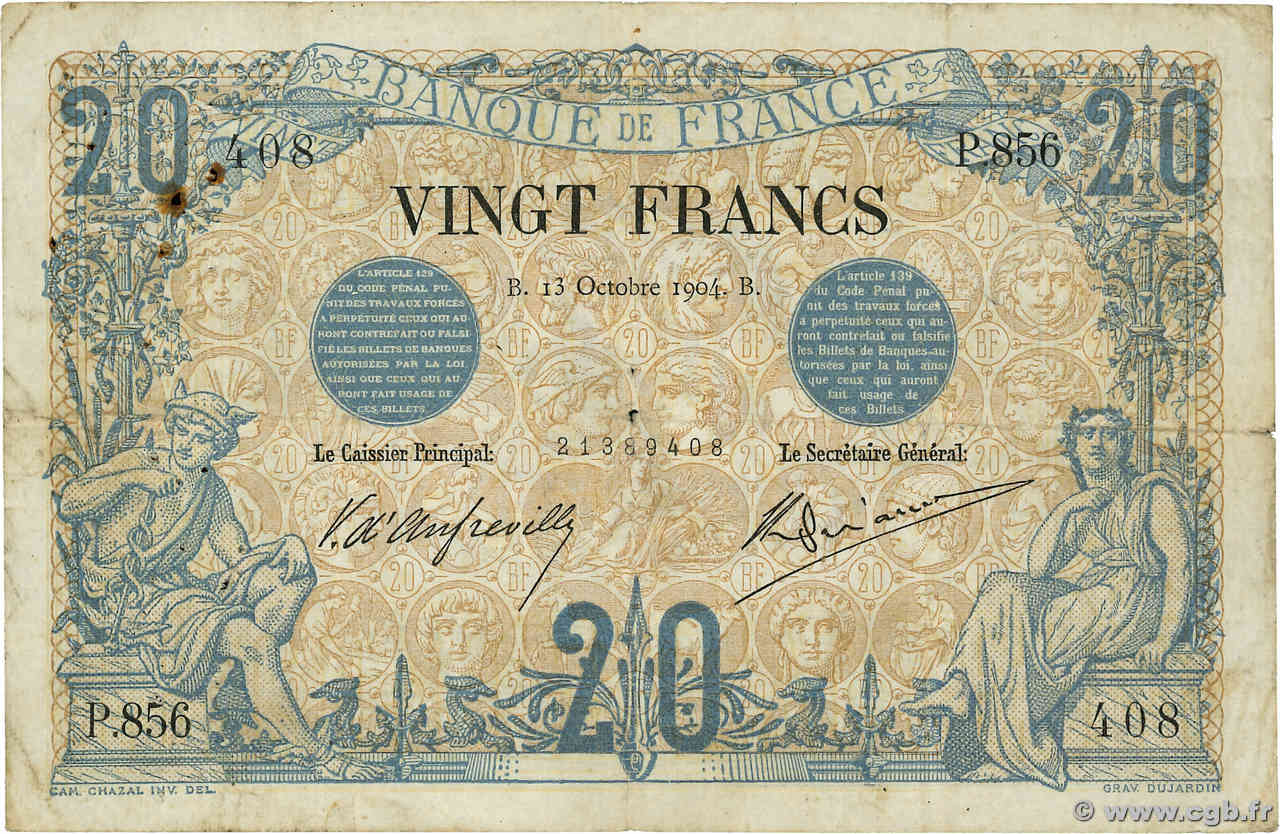 20 Francs NOIR FRANCIA  1904 F.09.03 BC