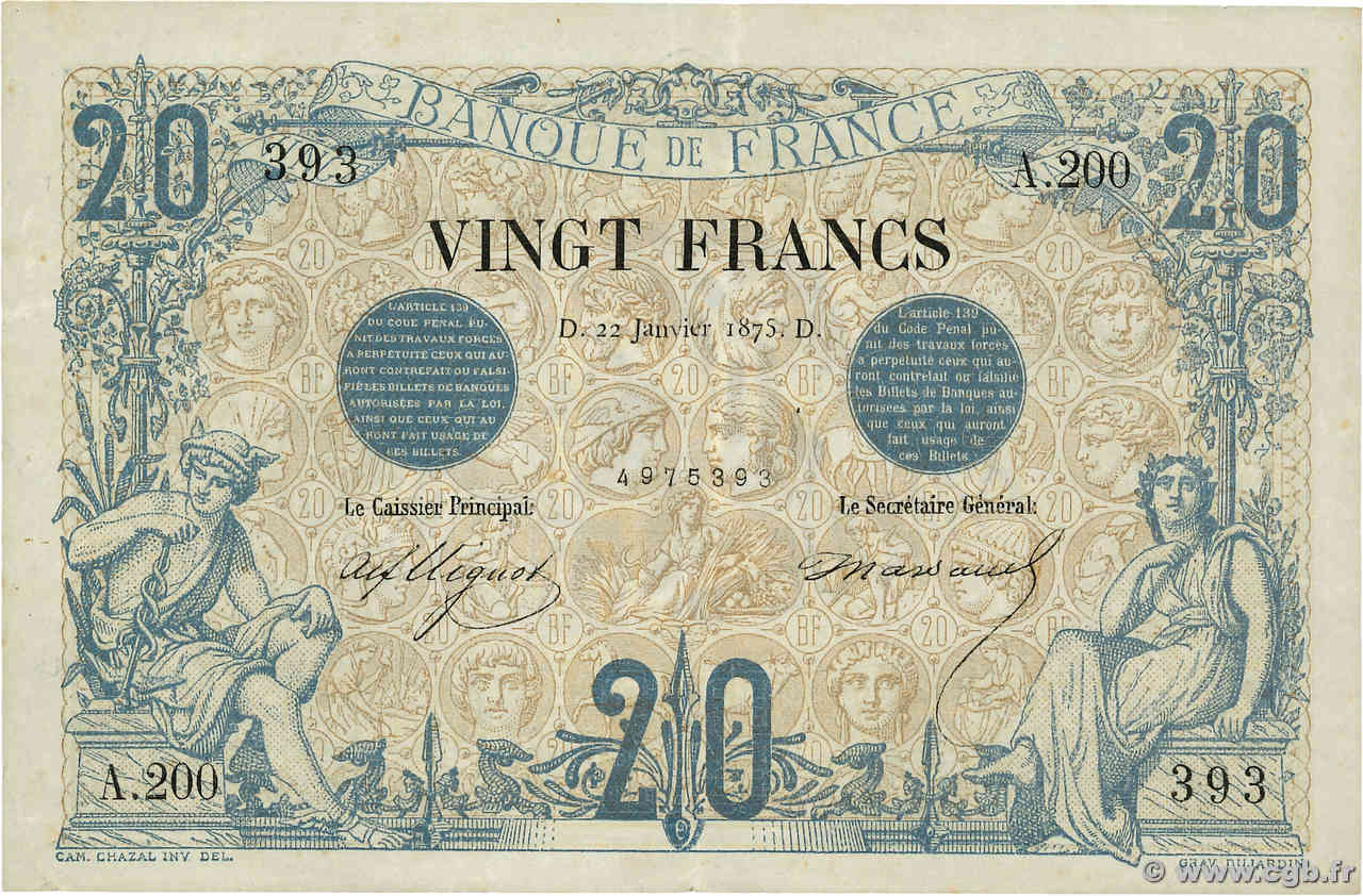 20 Francs NOIR FRANCIA  1875 F.09.02 EBC+