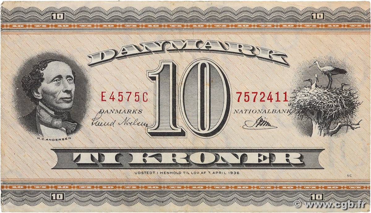 10 Kroner DENMARK  1957 P.044N VF