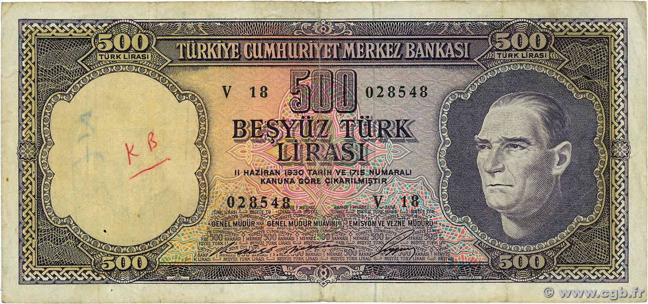 500 Lira TÜRKEI  1968 P.183 S