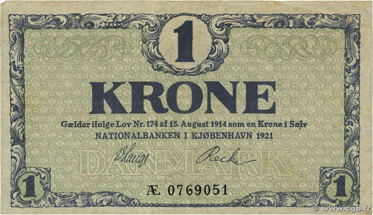 1 Krone DENMARK  1921 P.012f VF-