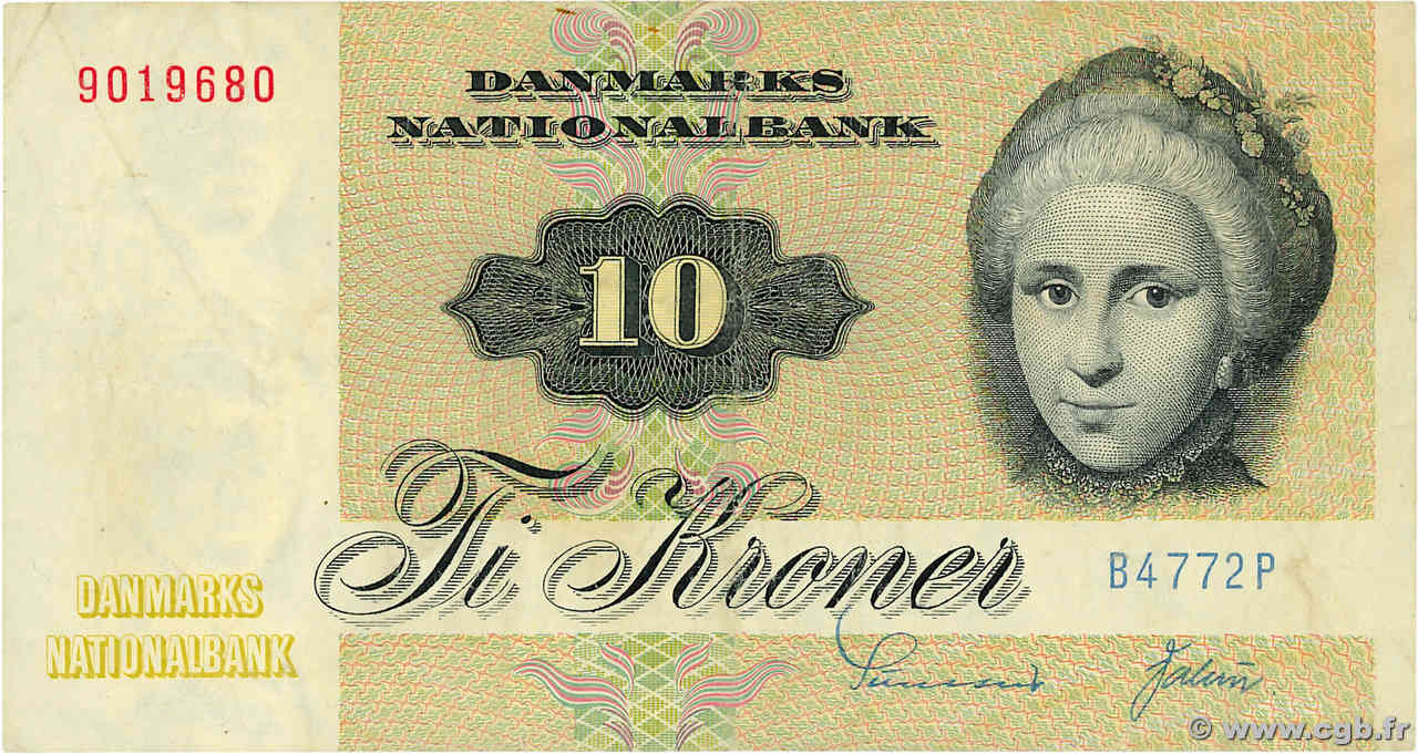10 Kroner DINAMARCA  1977 P.048g MBC+