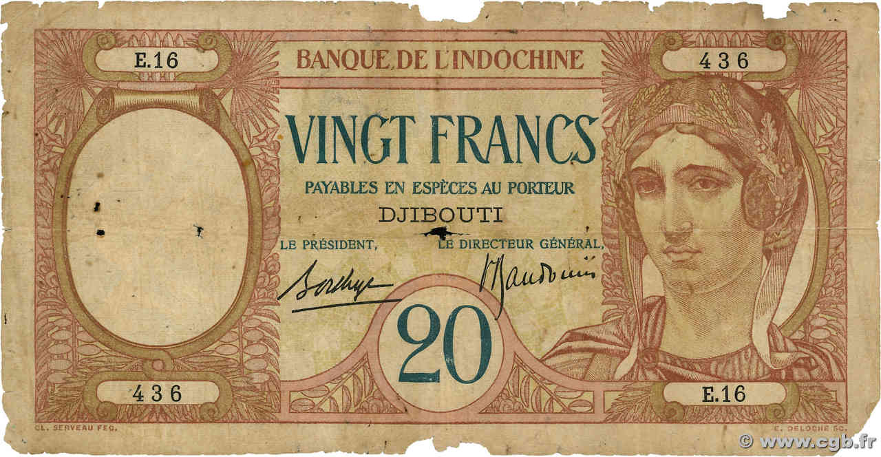 20 Francs DJIBOUTI  1941 P.07A AB