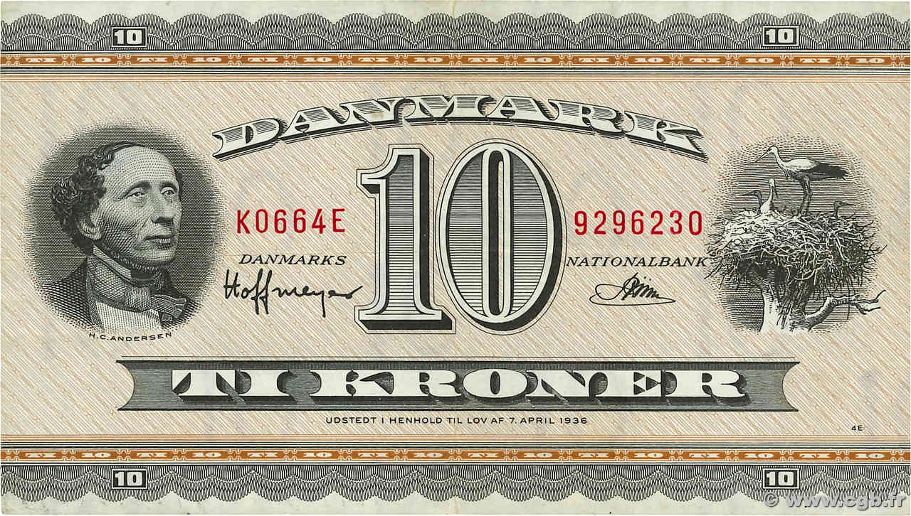 10 Kroner DÄNEMARK  1966 P.044y fVZ