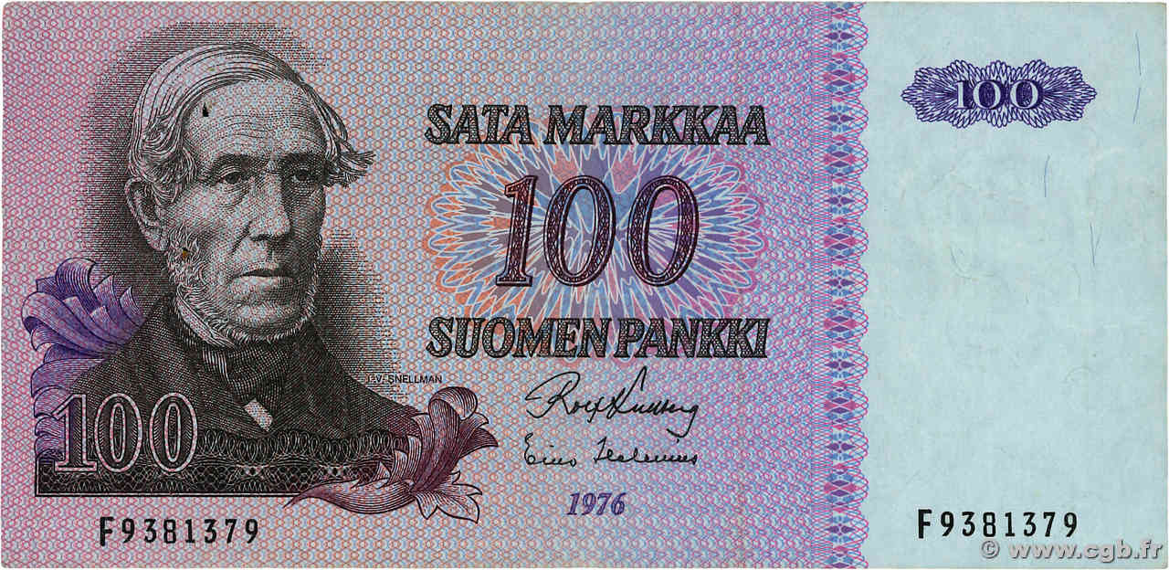 100 Markkaa FINLAND  1976 P.109a VF