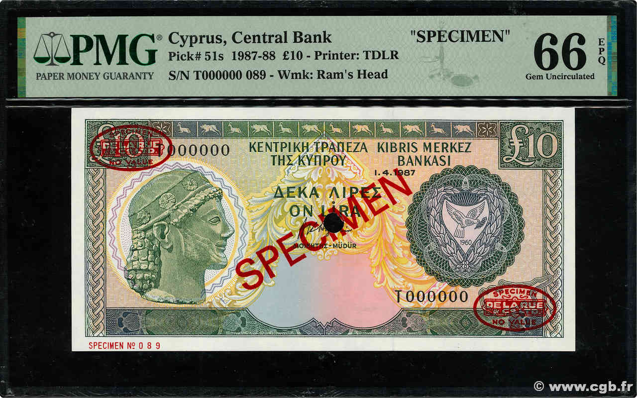 10 Pounds Spécimen ZYPERN  1987 P.51s ST