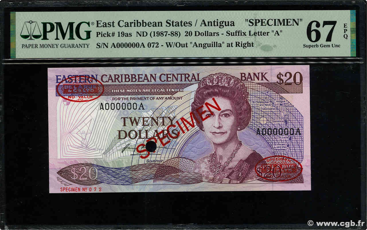 20 Dollars Spécimen EAST CARIBBEAN STATES  1987 P.19as ST