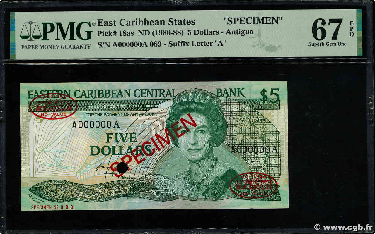 5 Dollars Spécimen EAST CARIBBEAN STATES  1986 P.18as ST