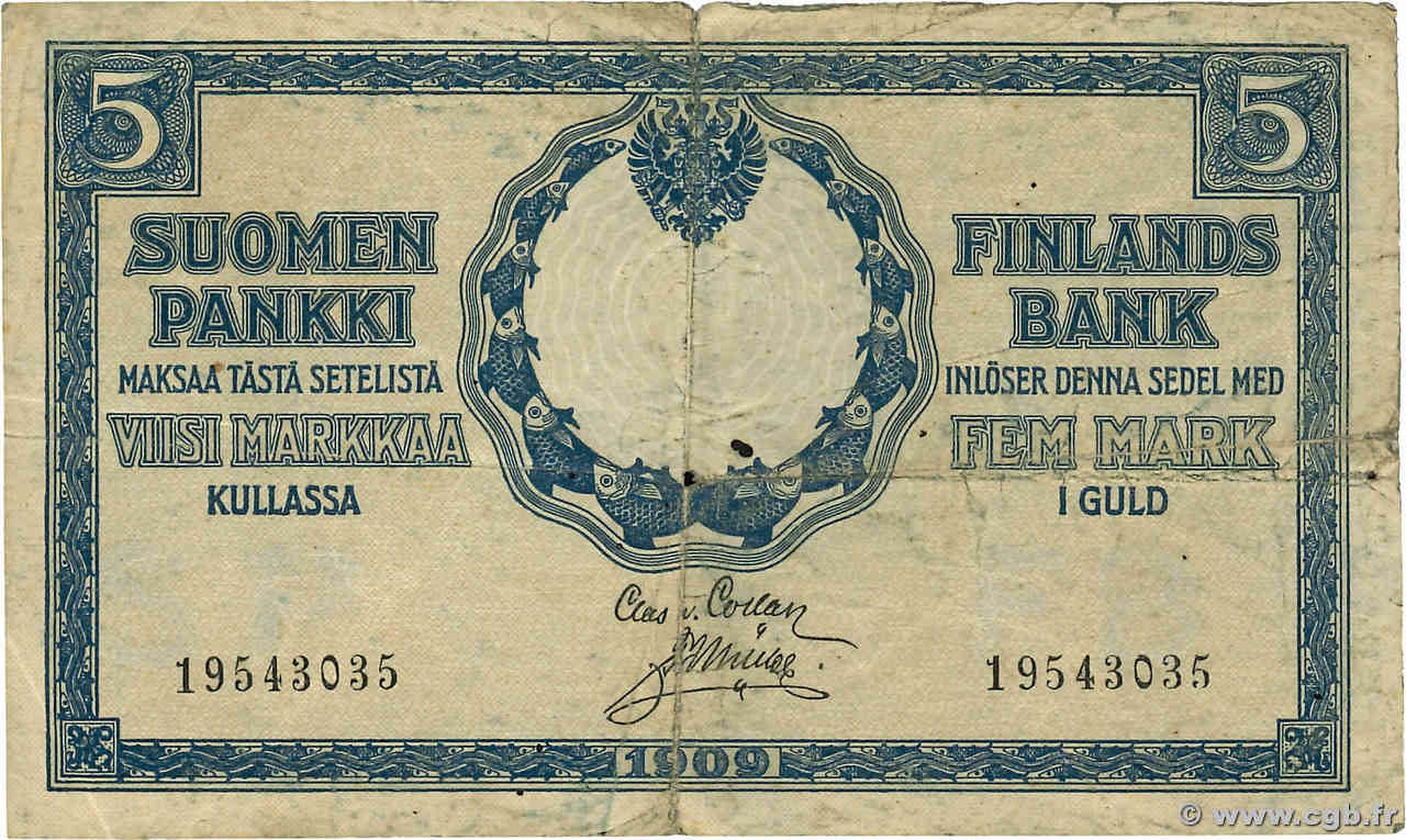 5 Markkaa FINLANDIA  1909 P.009a MB