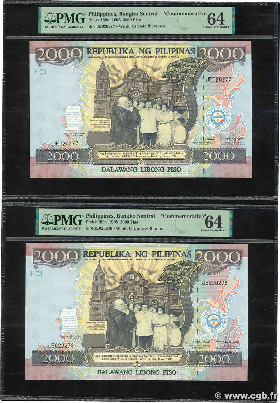 2000 Piso Consécutifs PHILIPPINEN  1998 P.189 fST+