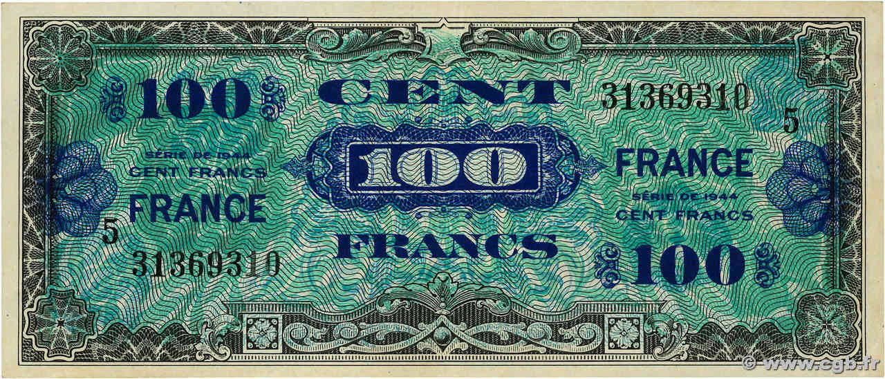 100 Francs FRANCE FRANKREICH  1945 VF.25.05 VZ+