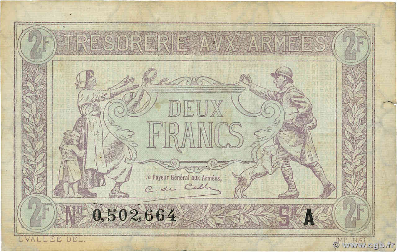 2 Francs TRÉSORERIE AUX ARMÉES FRANCIA  1917 VF.05.01 MBC