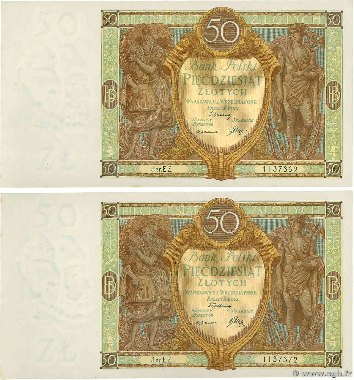 50 Zlotych Lot POLEN  1929 P.071 fST+