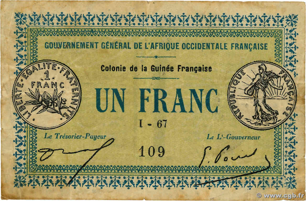 1 Franc GUINEA  1917 P.02b F