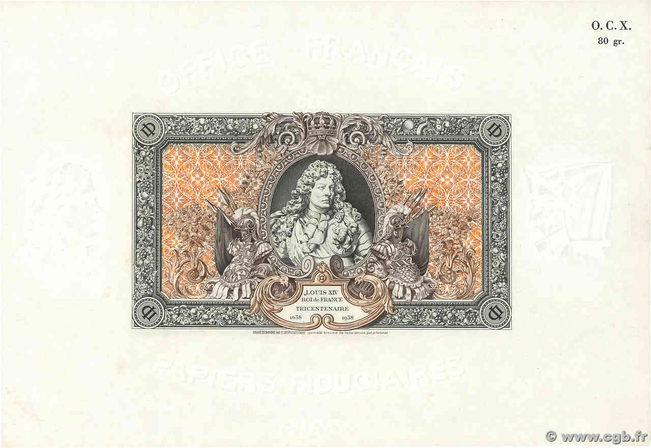 (1000) Francs LOUIS XIV Épreuve FRANCE regionalism and various  1938 F.- AU