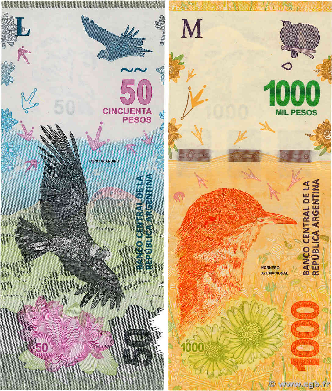 50 et 1000 Pesos Lot ARGENTINIEN  2018 P.366 ST