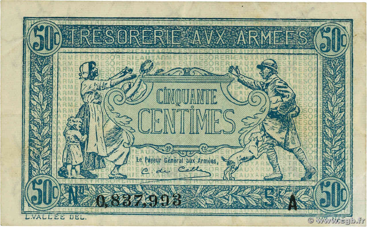 50 Centimes TRÉSORERIE AUX ARMÉES 1917 FRANKREICH  1917 VF.01.01 VZ
