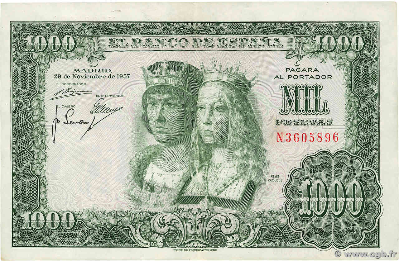 1000 Pesetas ESPAGNE  1957 P.149 TTB+