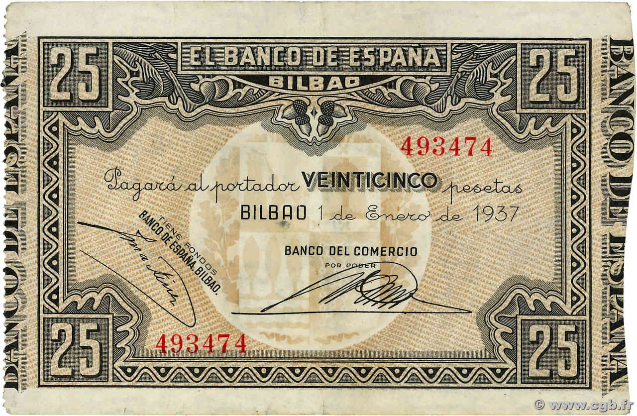 25 Pesetas ESPAGNE Bilbao 1937 PS.563b TTB+