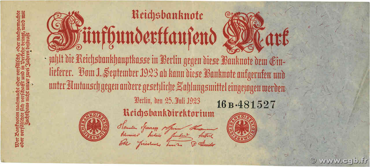 500000 Mark ALLEMAGNE  1923 P.092 SUP