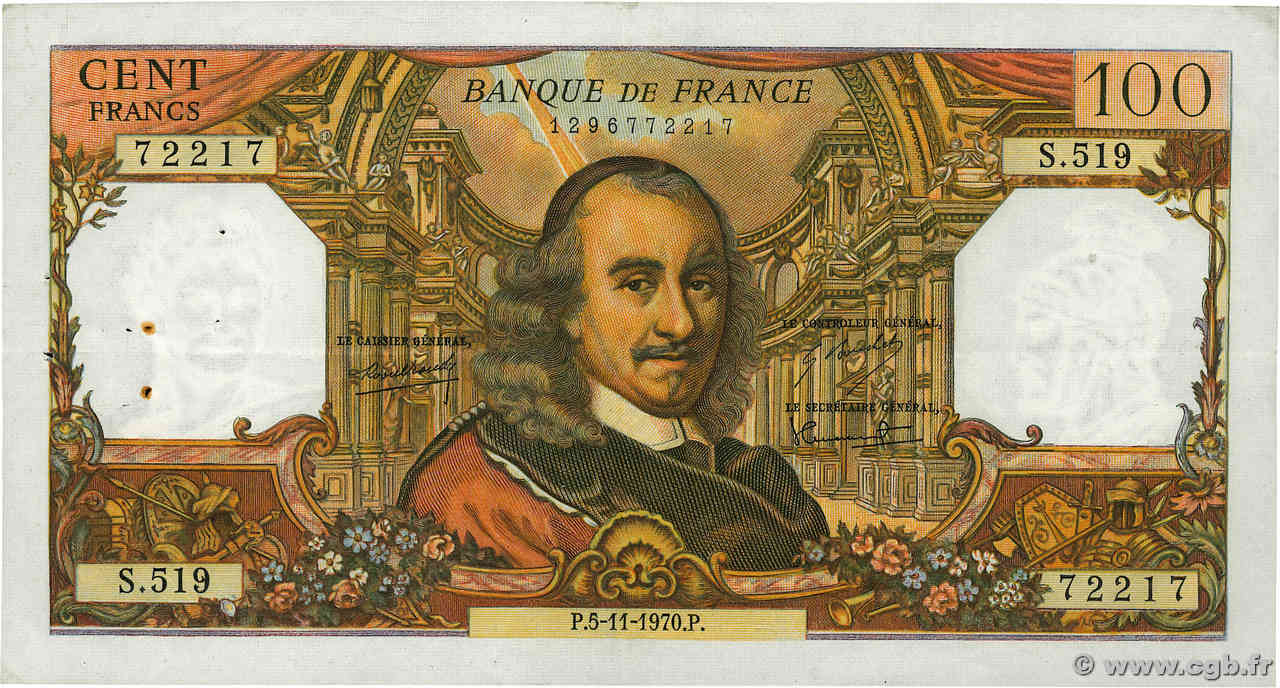 100 Francs CORNEILLE FRANCE  1970 F.65.33 TTB+