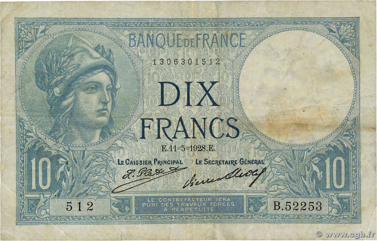 10 Francs MINERVE FRANCE  1928 F.06.13 pr.TB