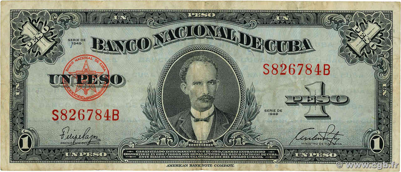 1 Peso CUBA  1949 P.069h TB