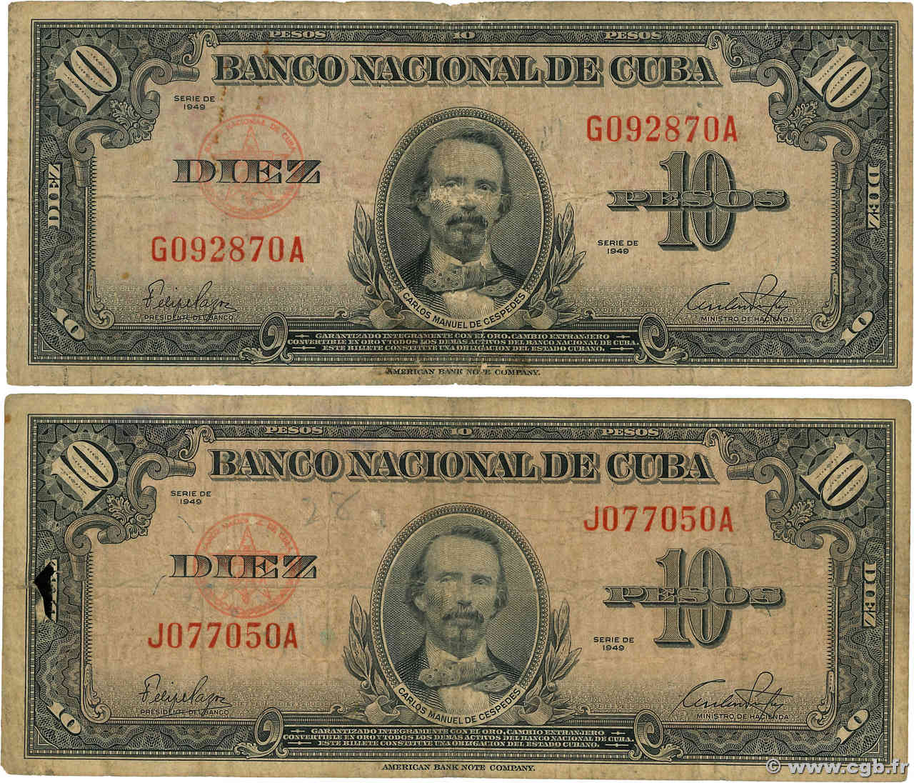 10 Pesos Lot CUBA  1949 P.079a B