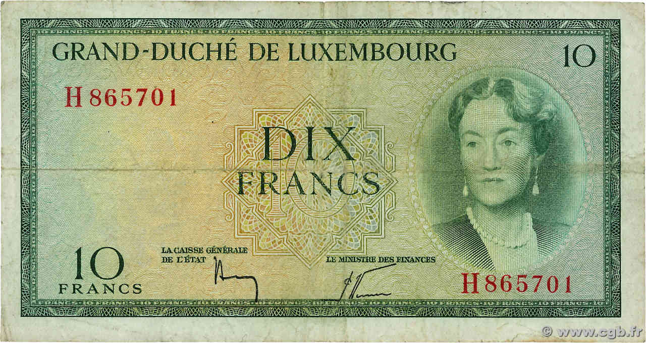 10 Francs LUXEMBOURG  1954 P.48a TB