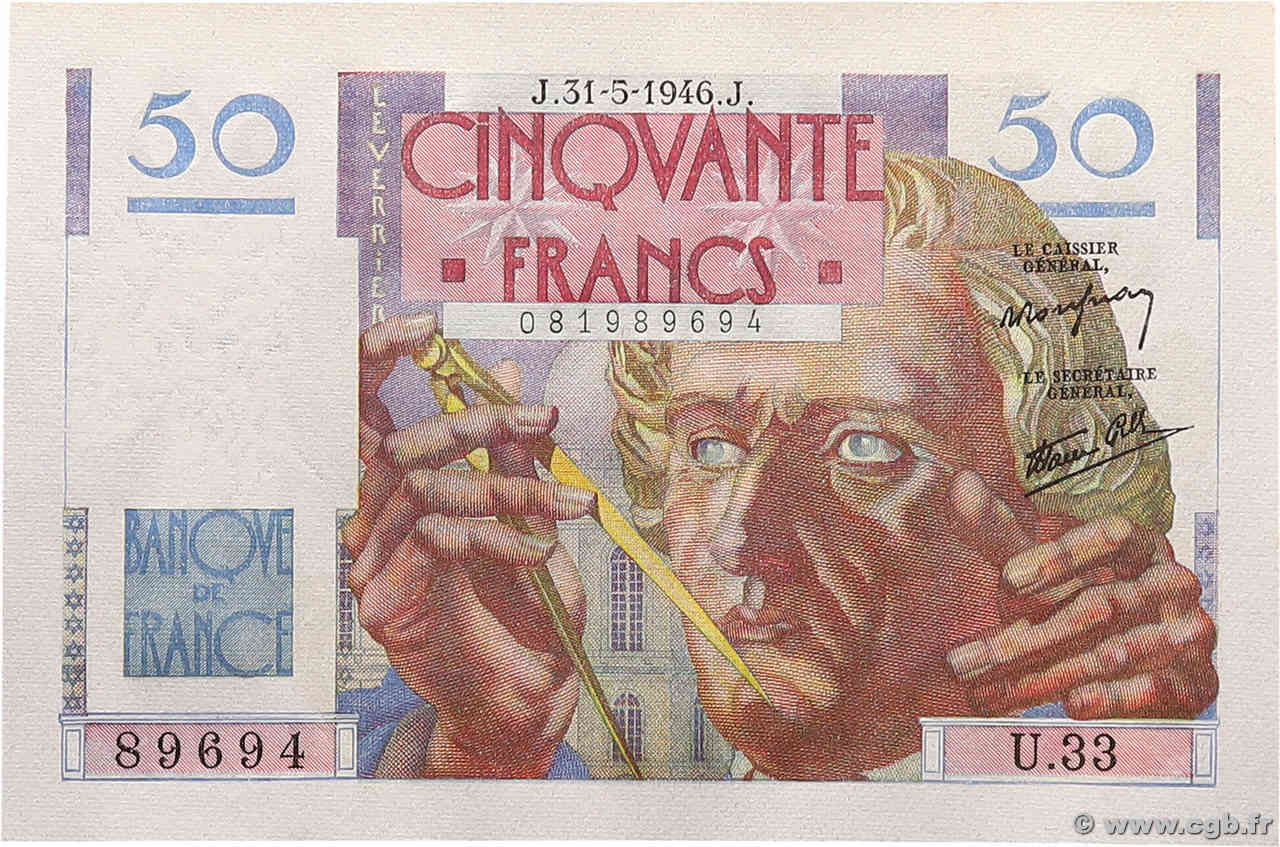 50 Francs LE VERRIER FRANCE  1946 F.20.05 UNC