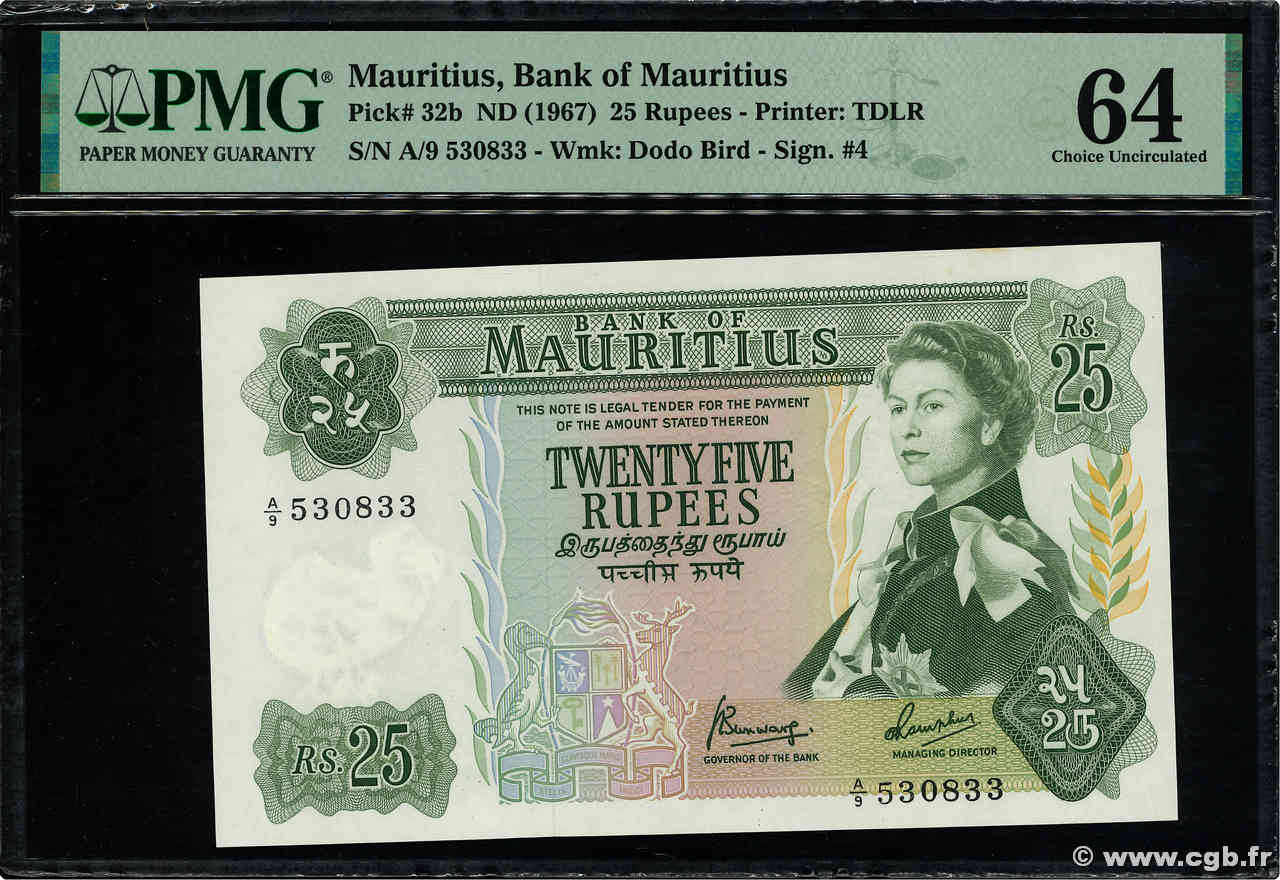 25 Rupees MAURITIUS  1967 P.32b fST+