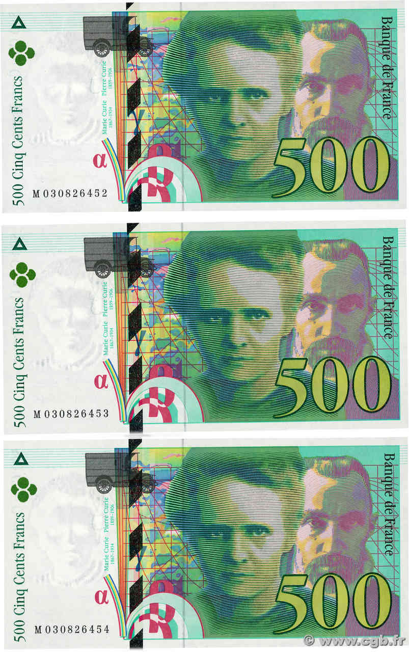 500 Francs PIERRE ET MARIE CURIE Consécutifs FRANCE  1994 F.76.01 AU