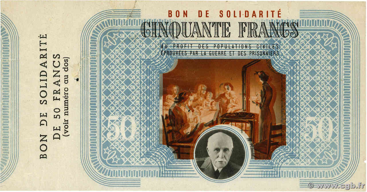 50 Francs BON DE SOLIDARITÉ Fauté FRANCE regionalismo y varios  1941 KL.09A1 MBC