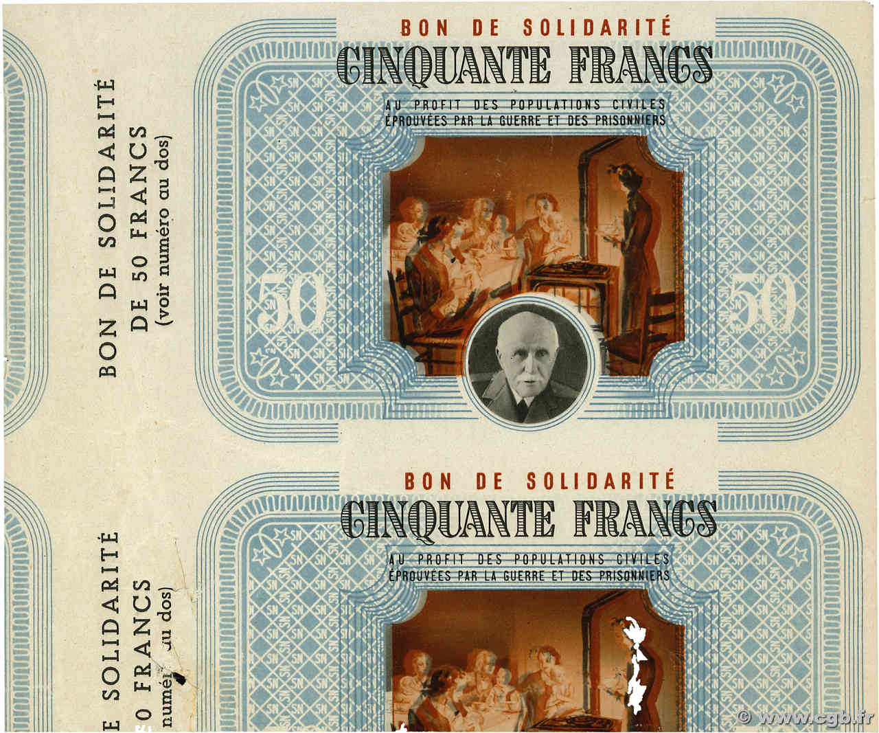 50 Francs BON DE SOLIDARITÉ Fauté FRANCE regionalism and miscellaneous  1941 KL.09A1 VF