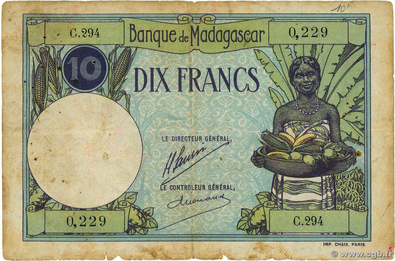 10 Francs MADAGASCAR  1948 P.036 BC