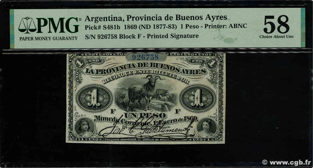 1 Peso ARGENTINA  1869 PS.0481b AU