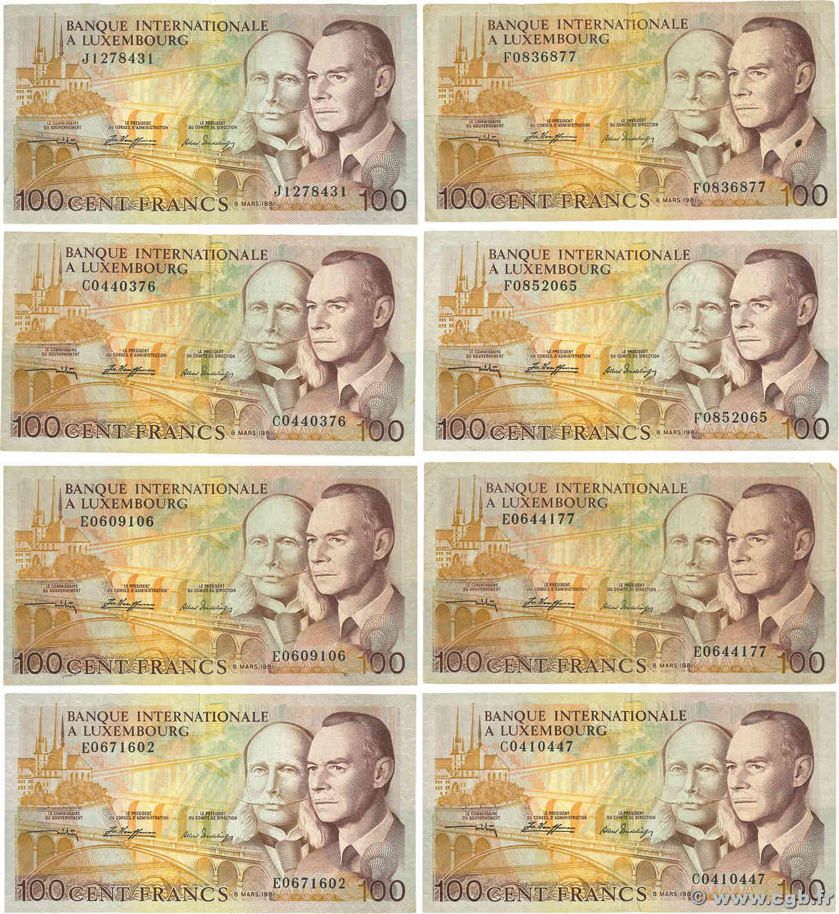 100 Francs Lot LUSSEMBURGO  1981 P.14A MB
