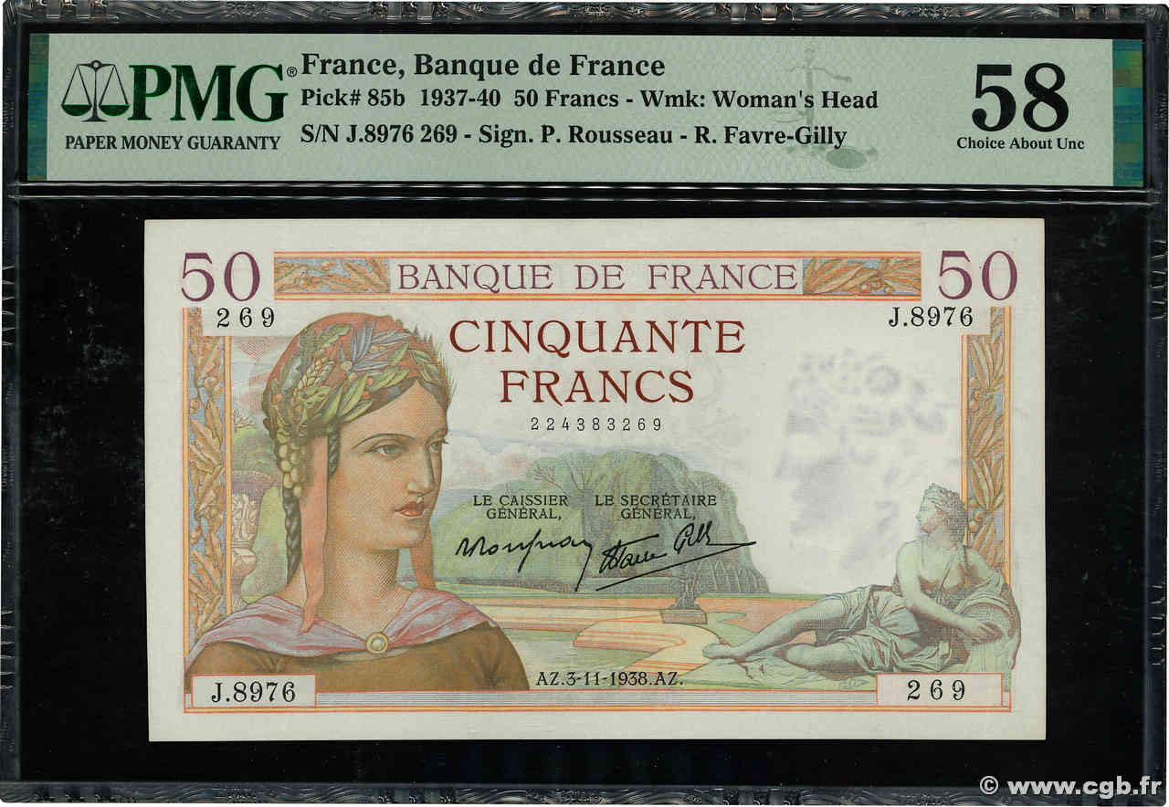 50 Francs CÉRÈS modifié FRANKREICH  1938 F.18.18 fST