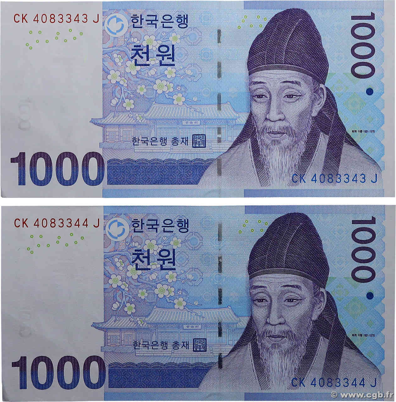 1000 Won Consécutifs COREA DEL SUD  2007 P.54a q.FDC