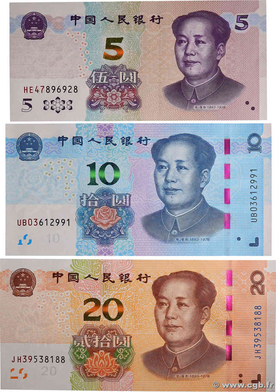 5, 10 et 20 Yuan Lot CHINA  2019 P.0913 au P.0915 SC+