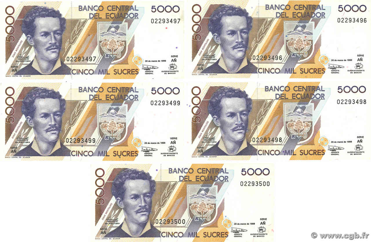 5000 Sucres Consécutifs ECUADOR  1999 P.128c AU